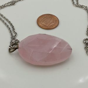 Rose Quartz Largev Oval Pendant Silver Necklace
